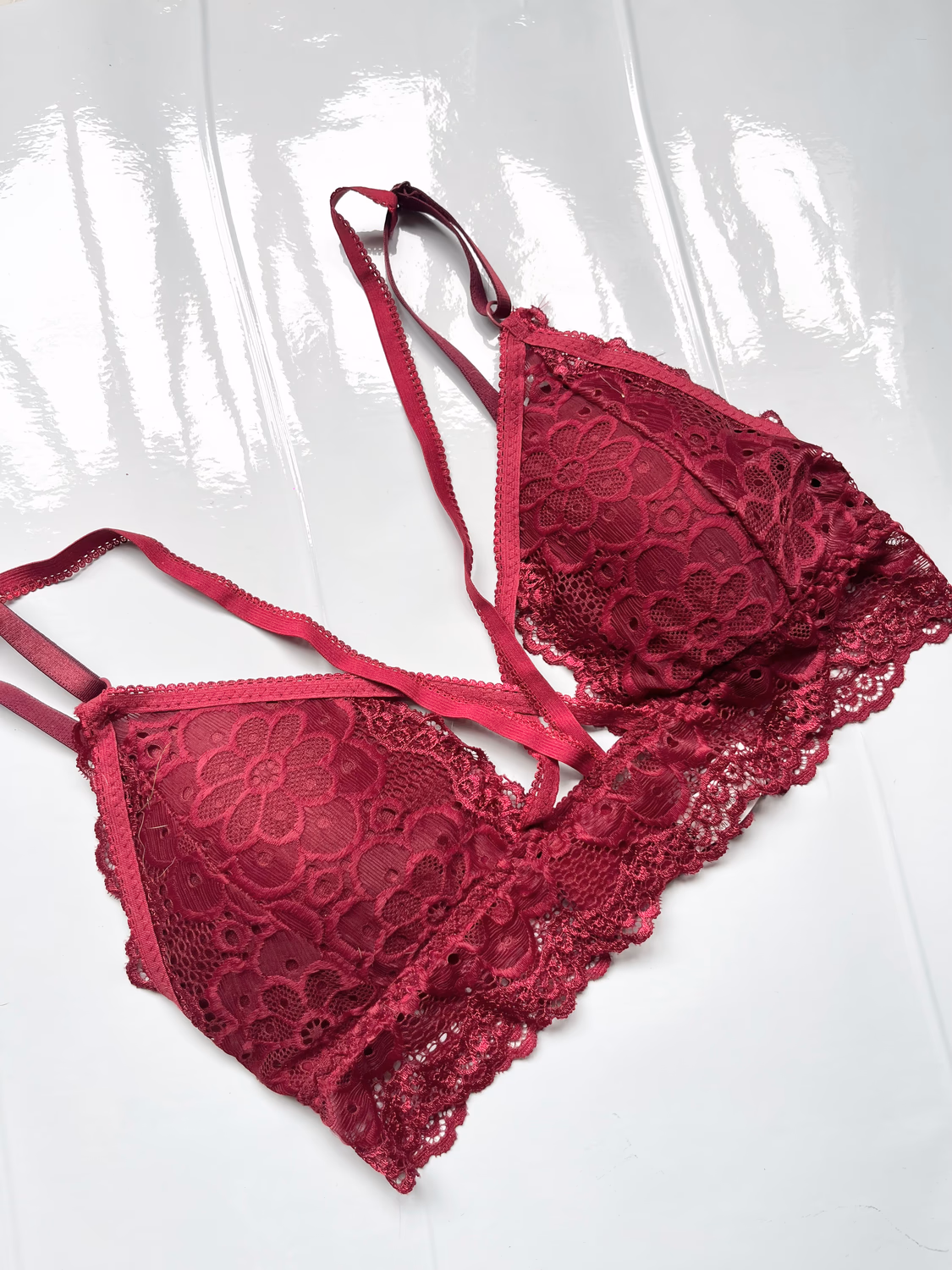 wine lace criss cross bra  thumbnail view 3