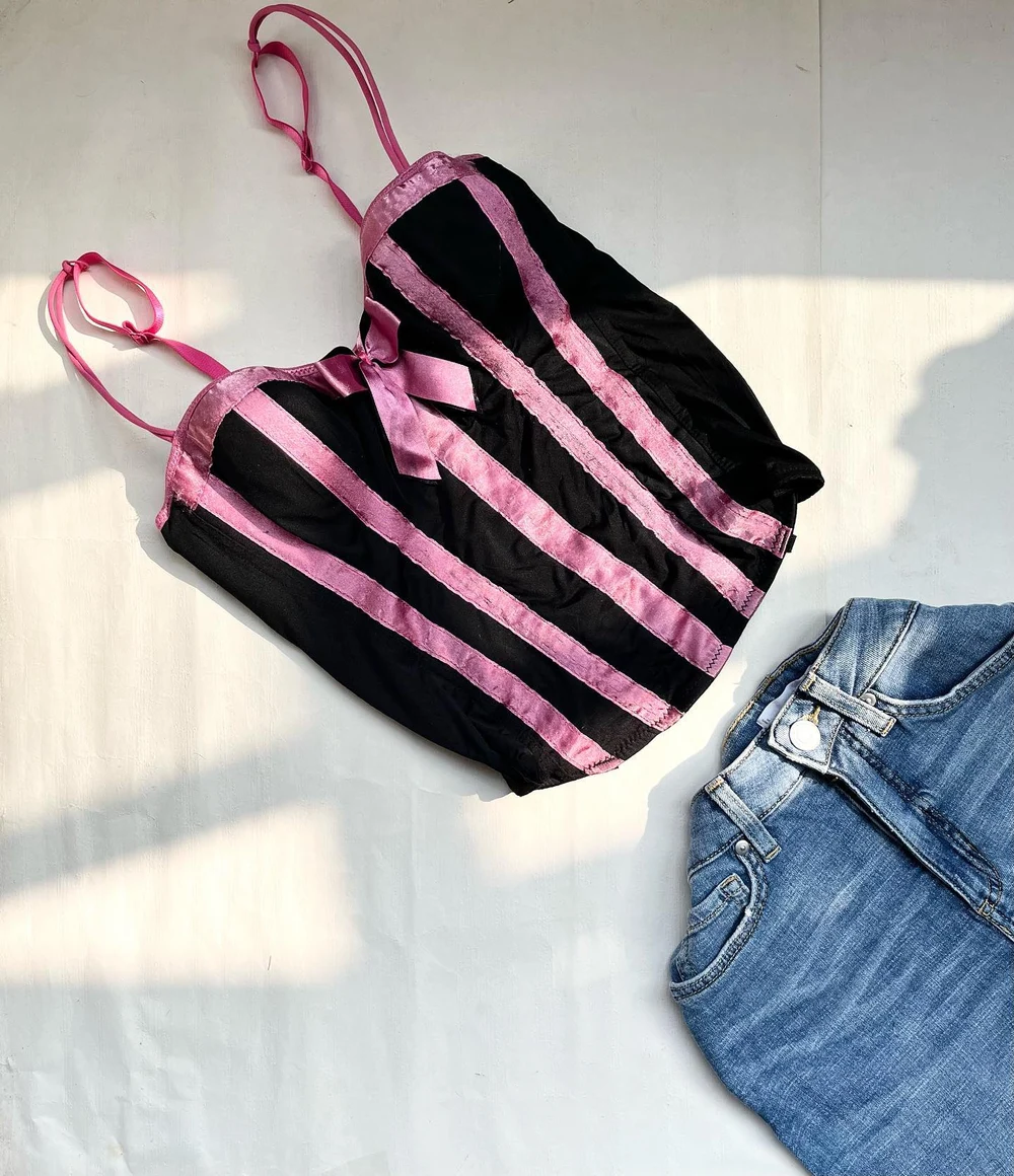 Pink & black corset top