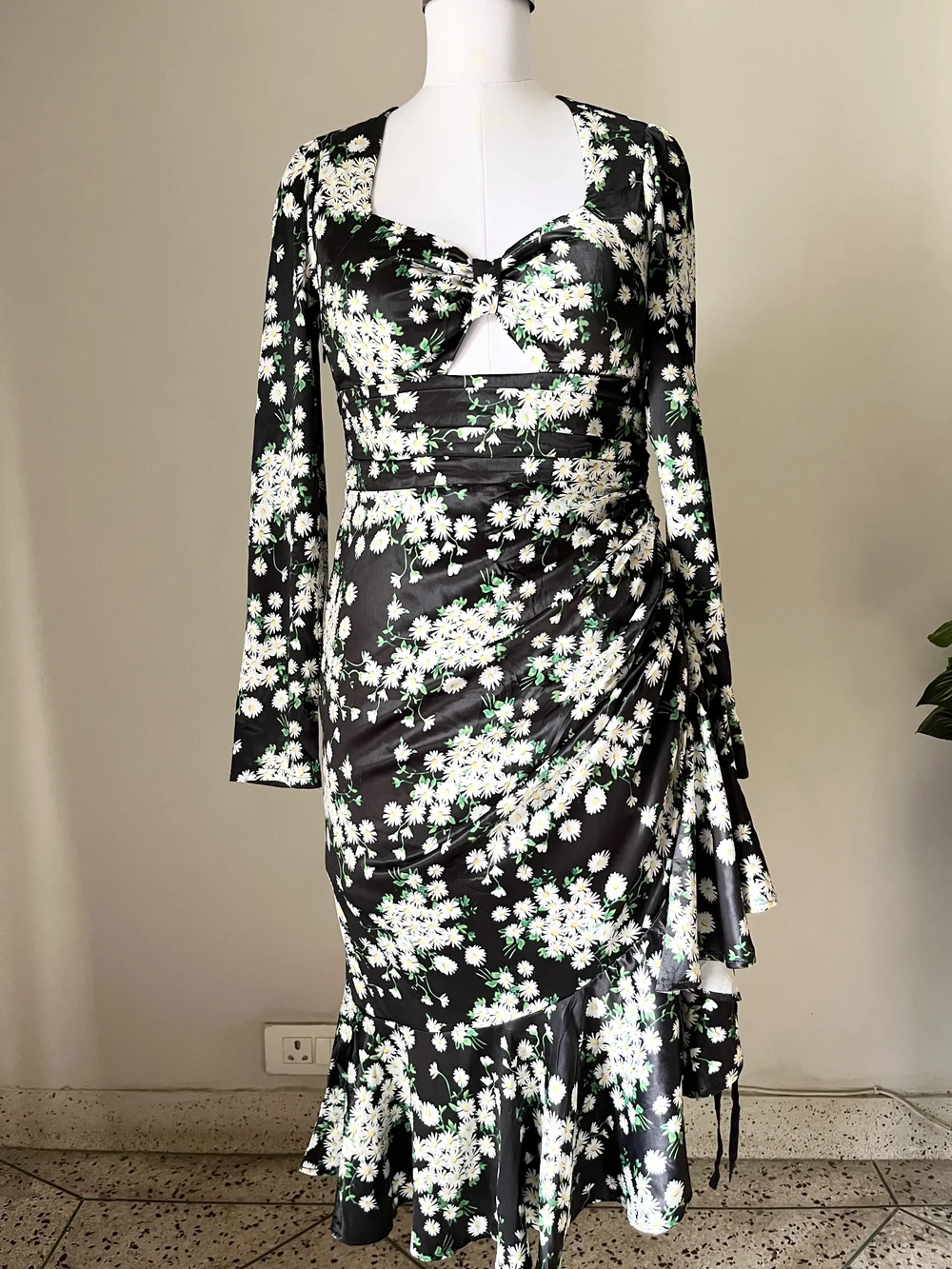 Floral Drawstring padded dress 