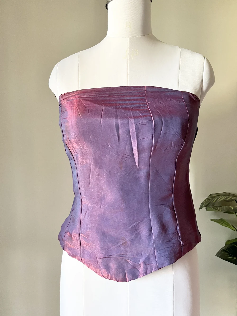 Purple satin corset top