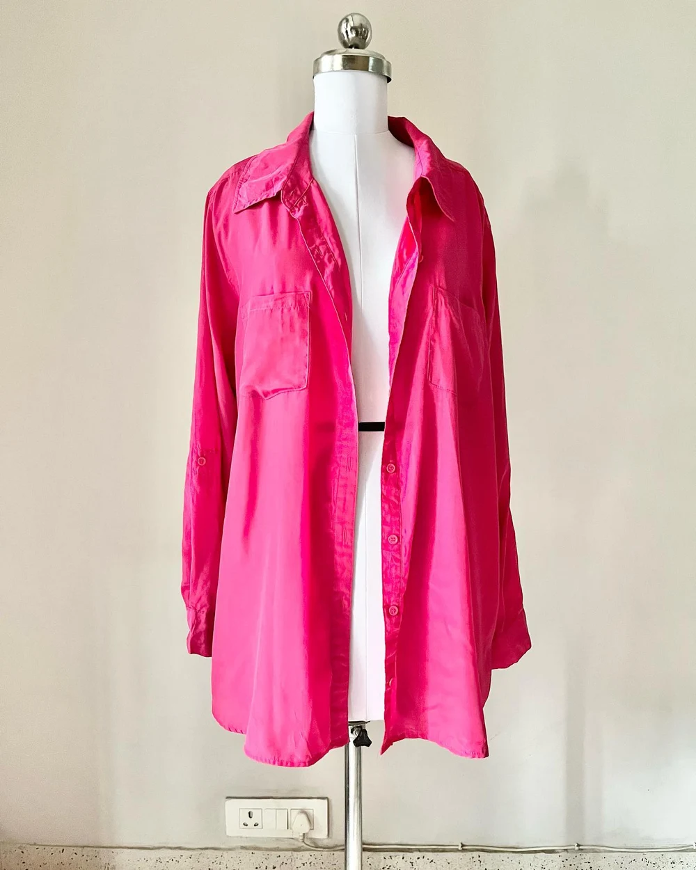Pink satin longline shirt 