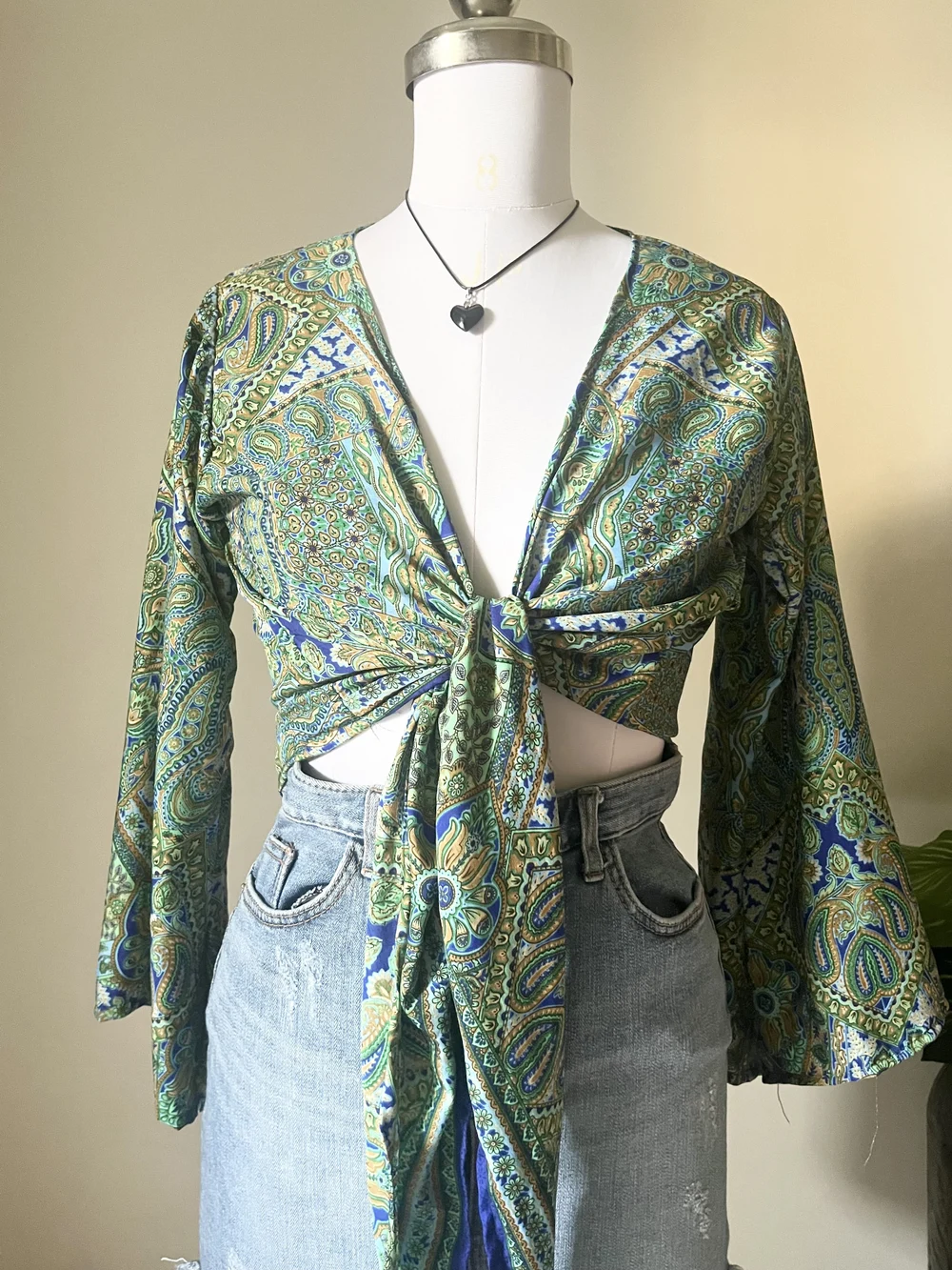 Paisley green wrap top 