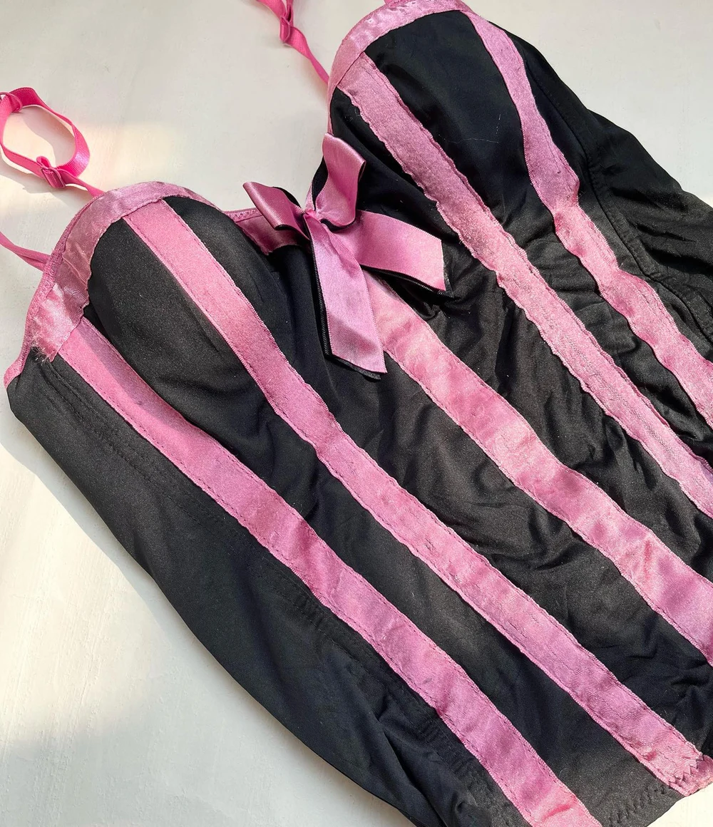 Pink & black corset top thumbnail view 3