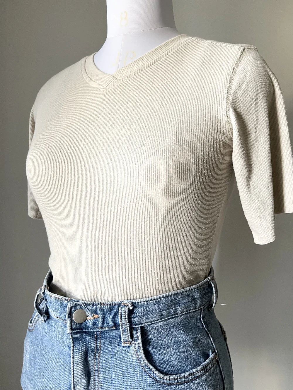 Light beige rib top  thumbnail view 3