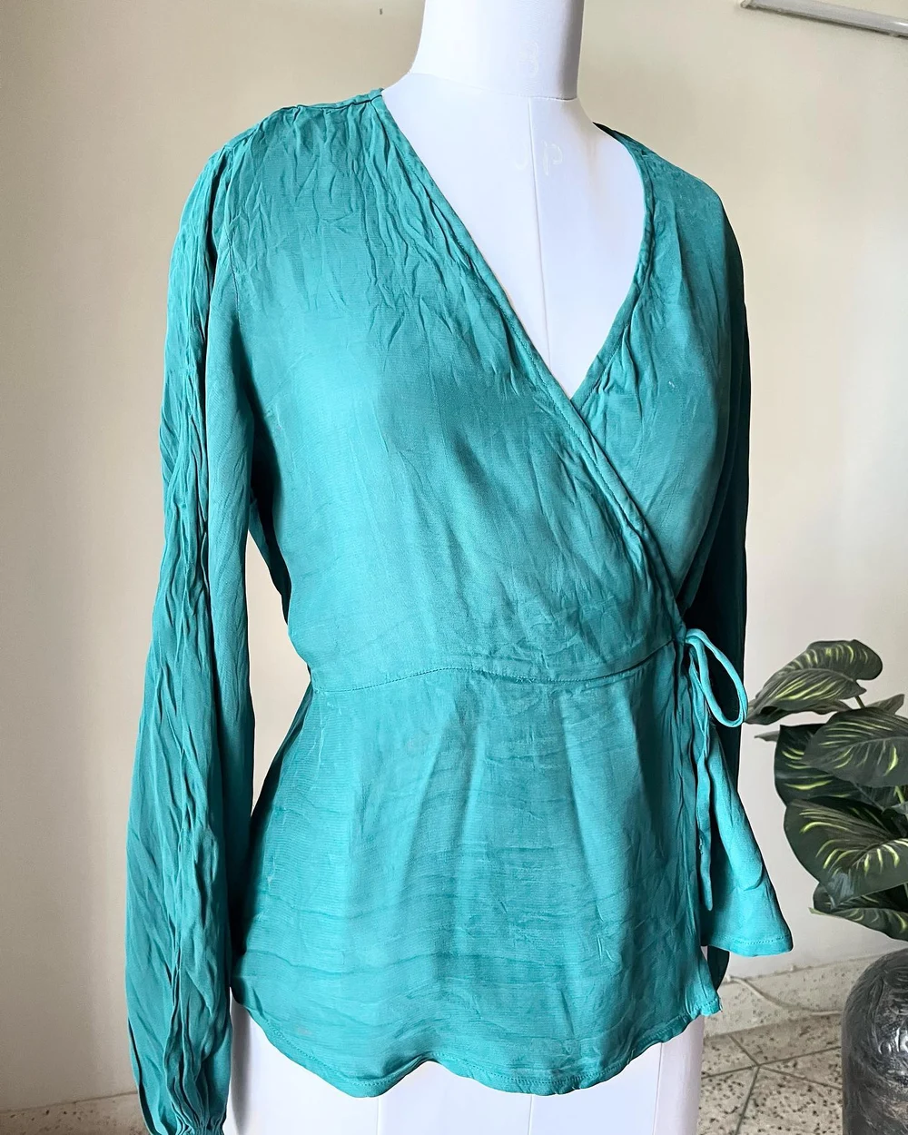 Teal wrap peplum top  thumbnail view 3