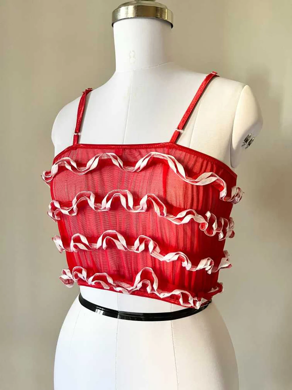 Red frill sheer top thumbnail view 4