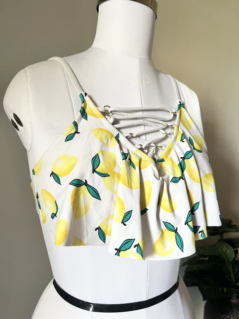 Lemon print criss-cross bikini top thumbnail view 3