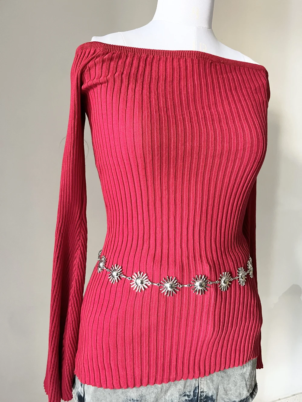 Red off-shoulder Top  thumbnail view 4