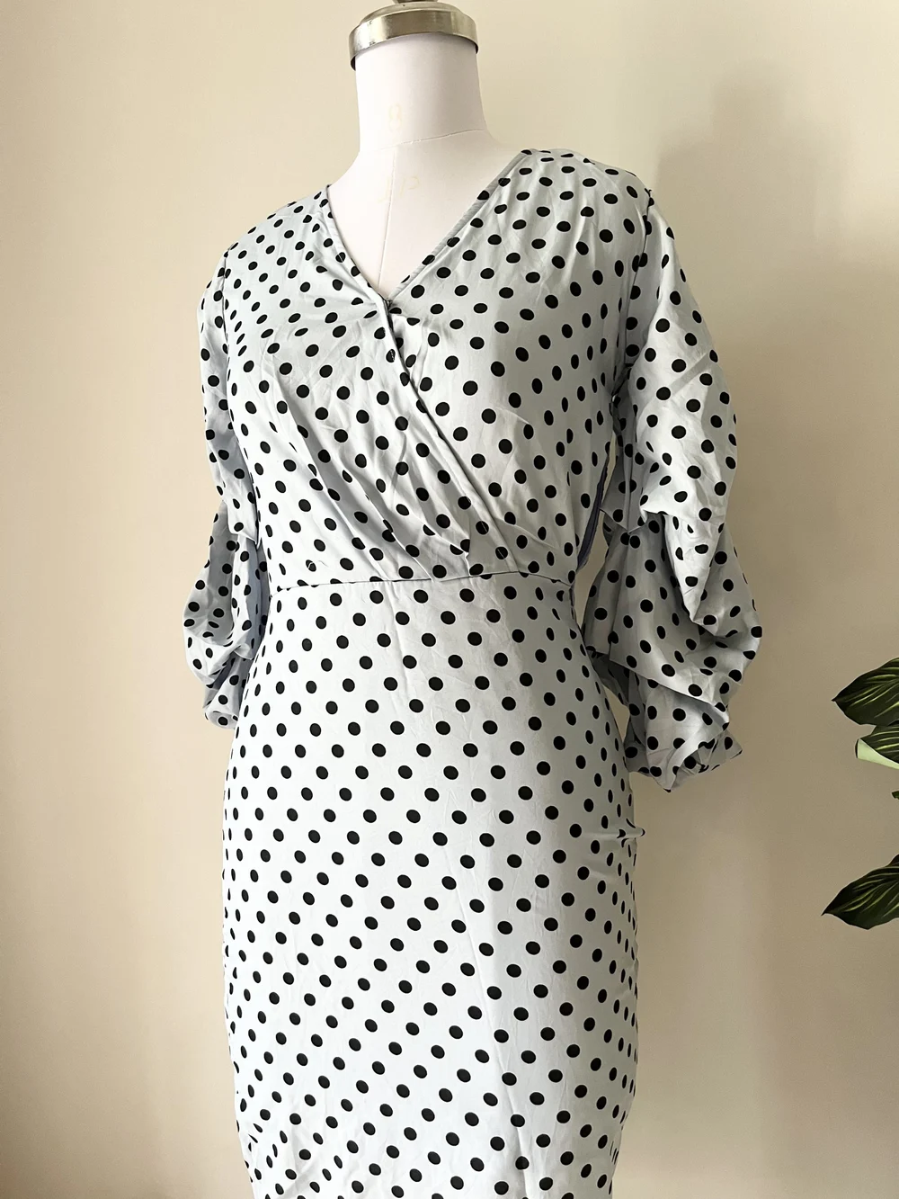Polka dot blue bodycon dress thumbnail view 3