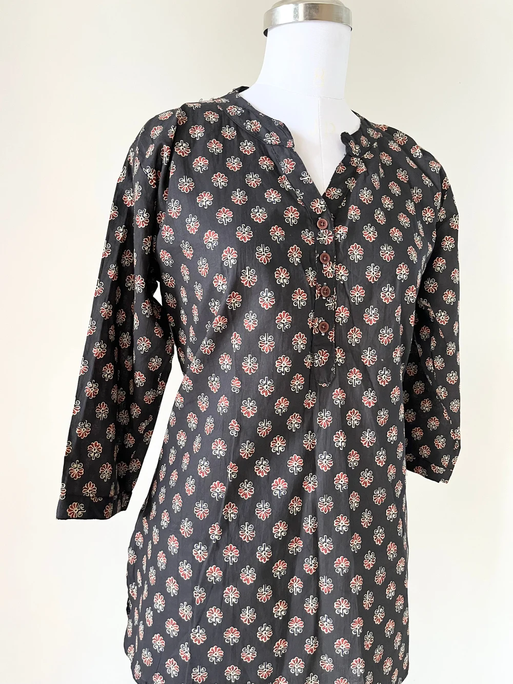 Printed black short kurti thumbnail view 2