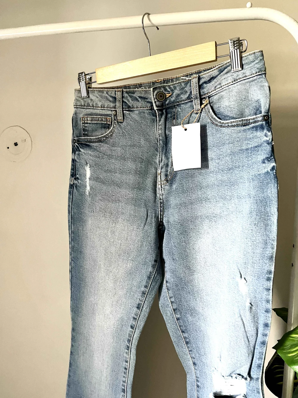 Blue bell-bottom ripped denim  thumbnail view 4