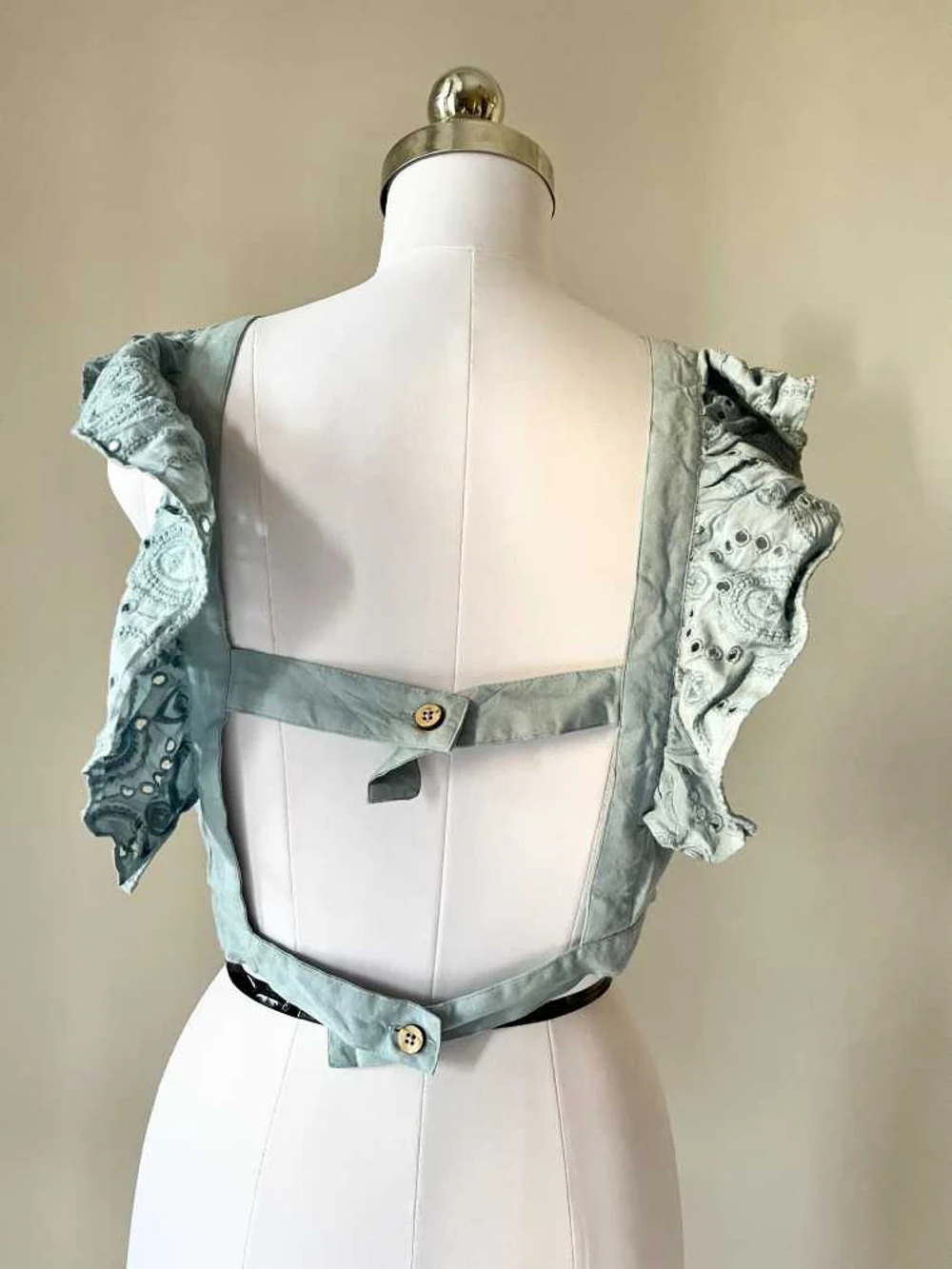 Blue denim style frill top  thumbnail view 4
