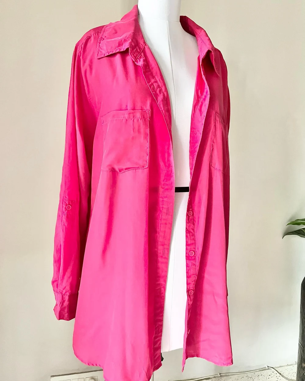 Pink satin longline shirt  thumbnail view 4