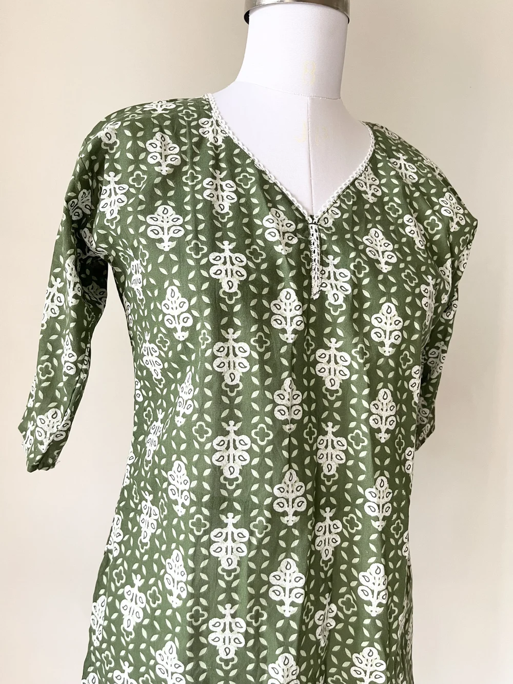 Green printed short kurti thumbnail view 2