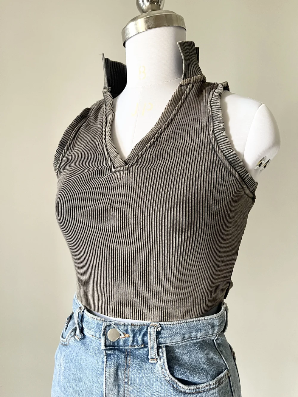Grey corduroy shirt top  thumbnail view 3