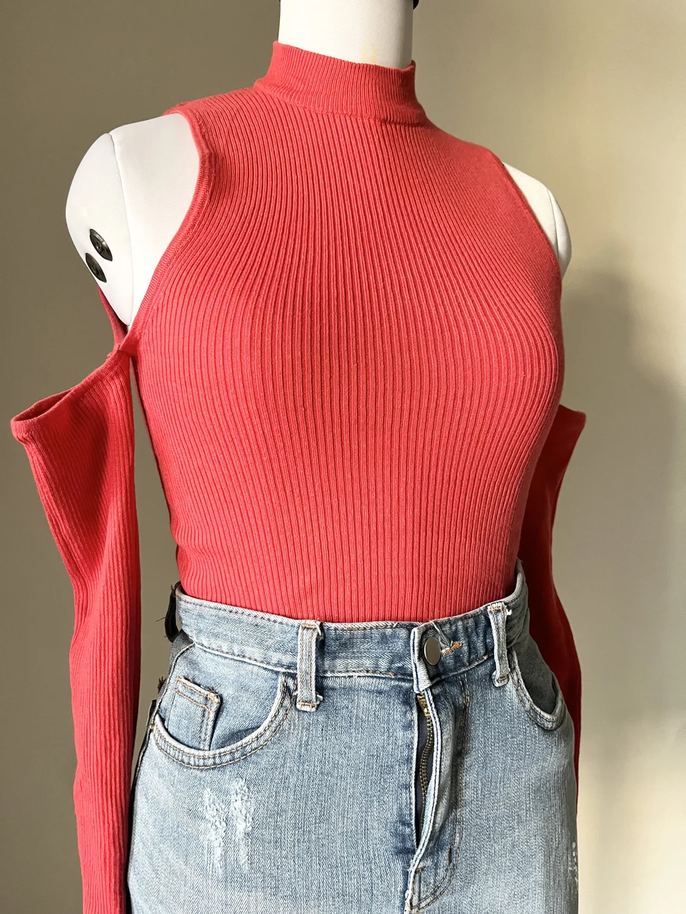 Hot red cold shoulder top  thumbnail view 3