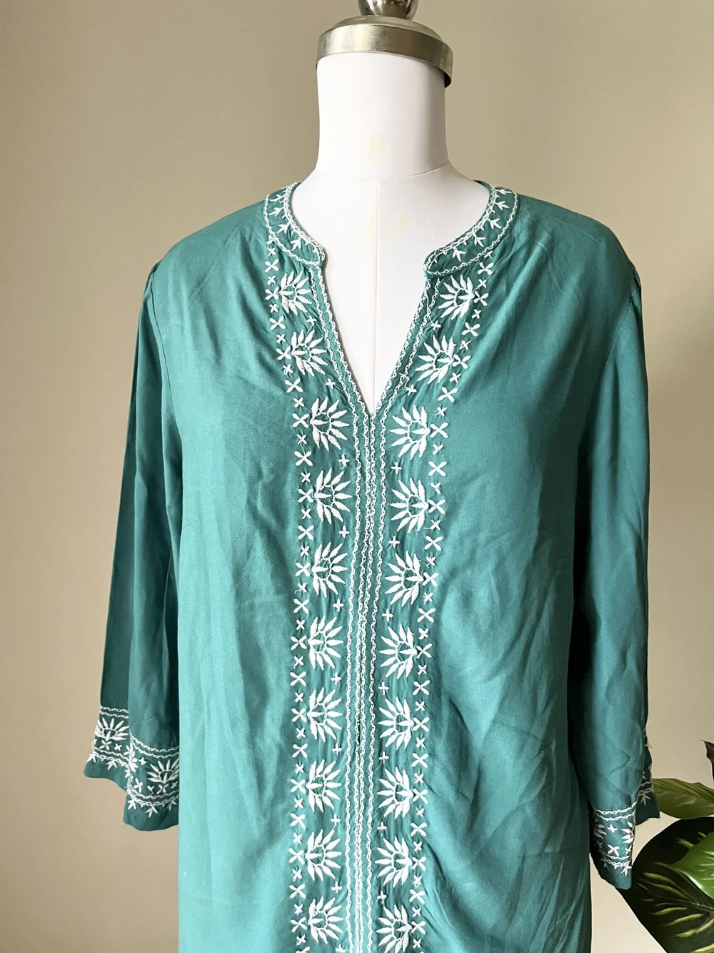 Greem embriodery short kurti thumbnail view 2