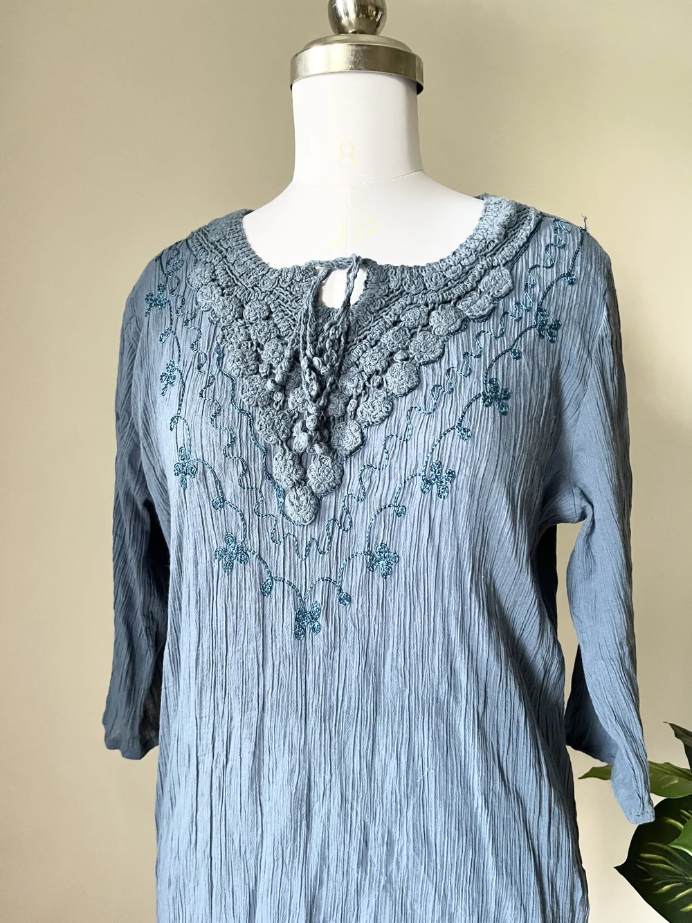 Blue embroidered kurti  thumbnail view 5
