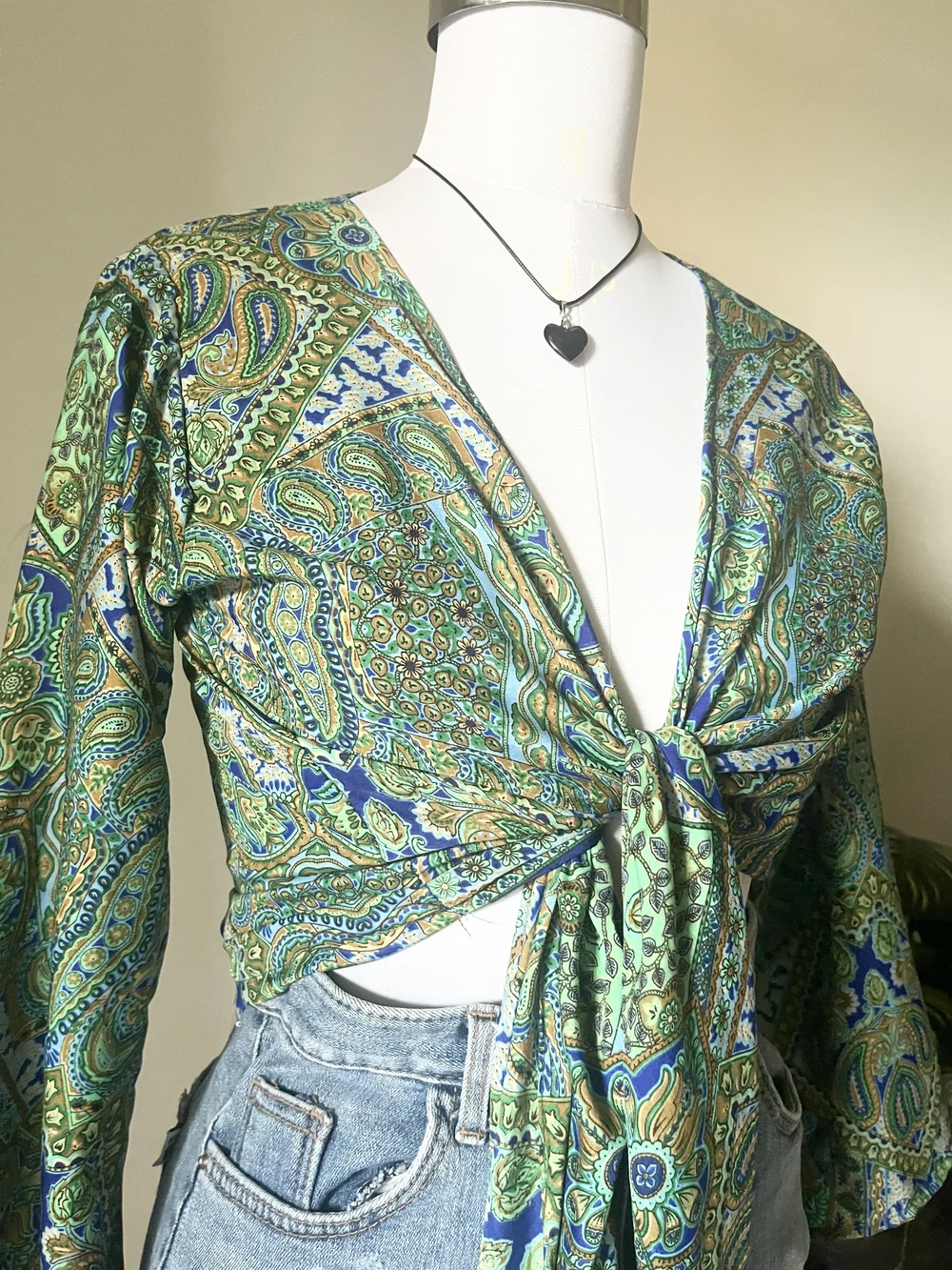 Paisley green wrap top  thumbnail view 3