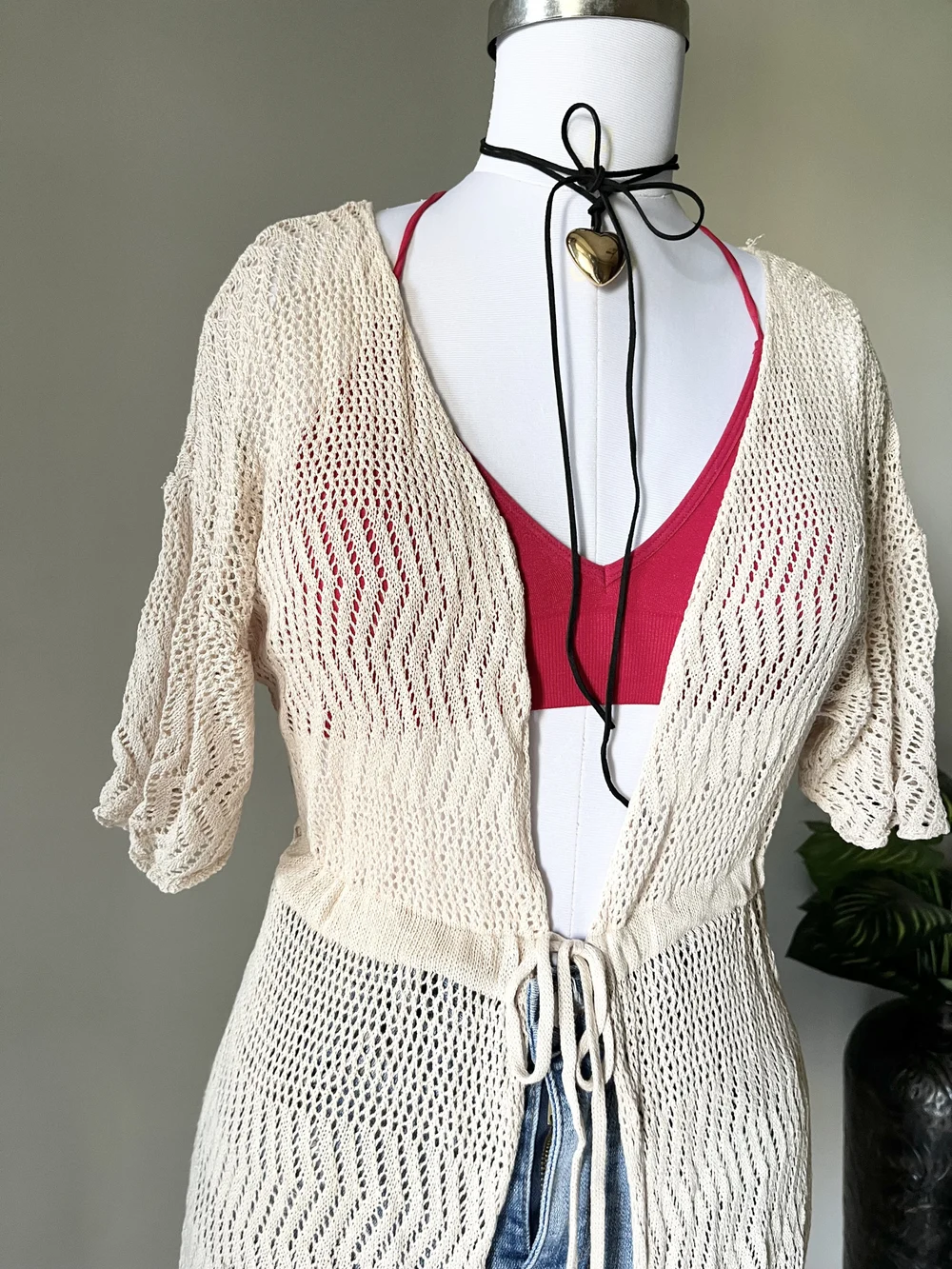 Beige crochet shrug thumbnail view 5