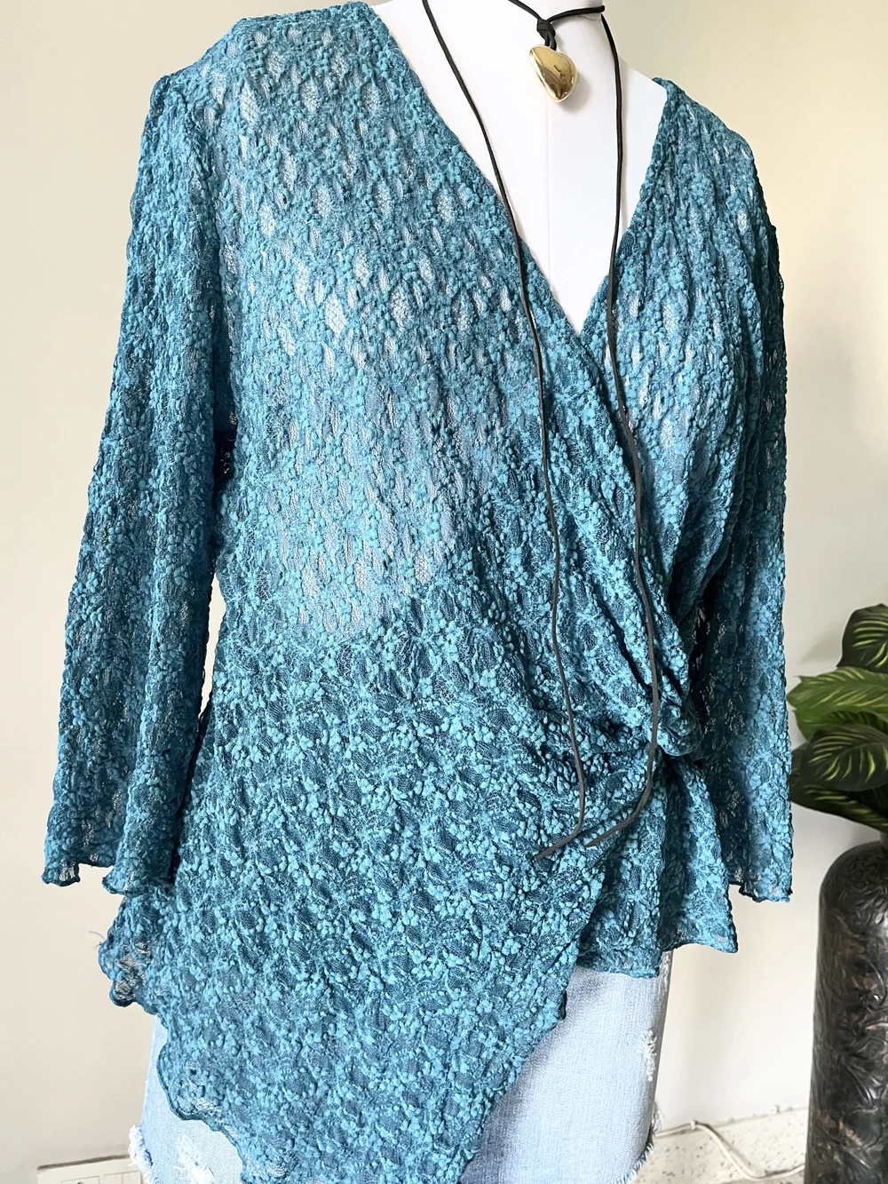 Teal blue wrap asymmetric top  thumbnail view 4