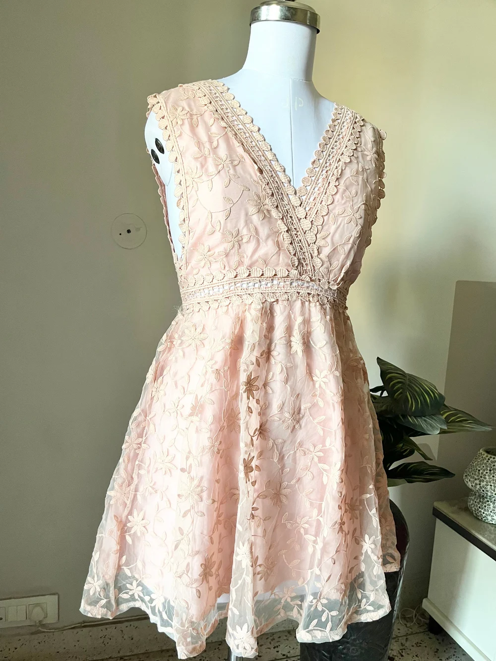 flower net Peach dress thumbnail view 3