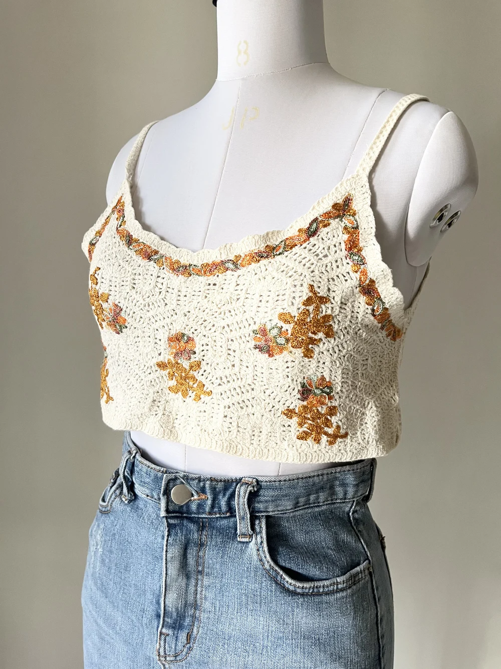 Beige floral crochet top  thumbnail view 4