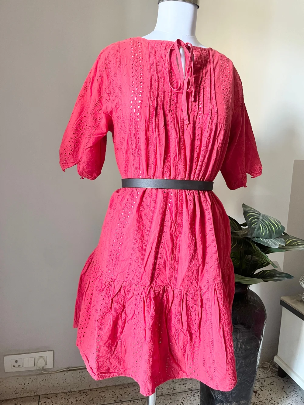 Red schiffli dress thumbnail view 3