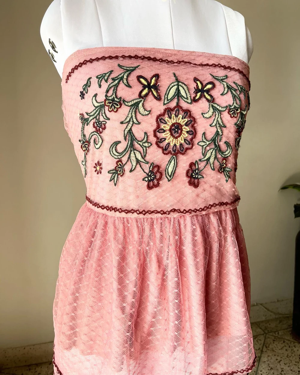 Embroidered pink tube peplum top  thumbnail view 2