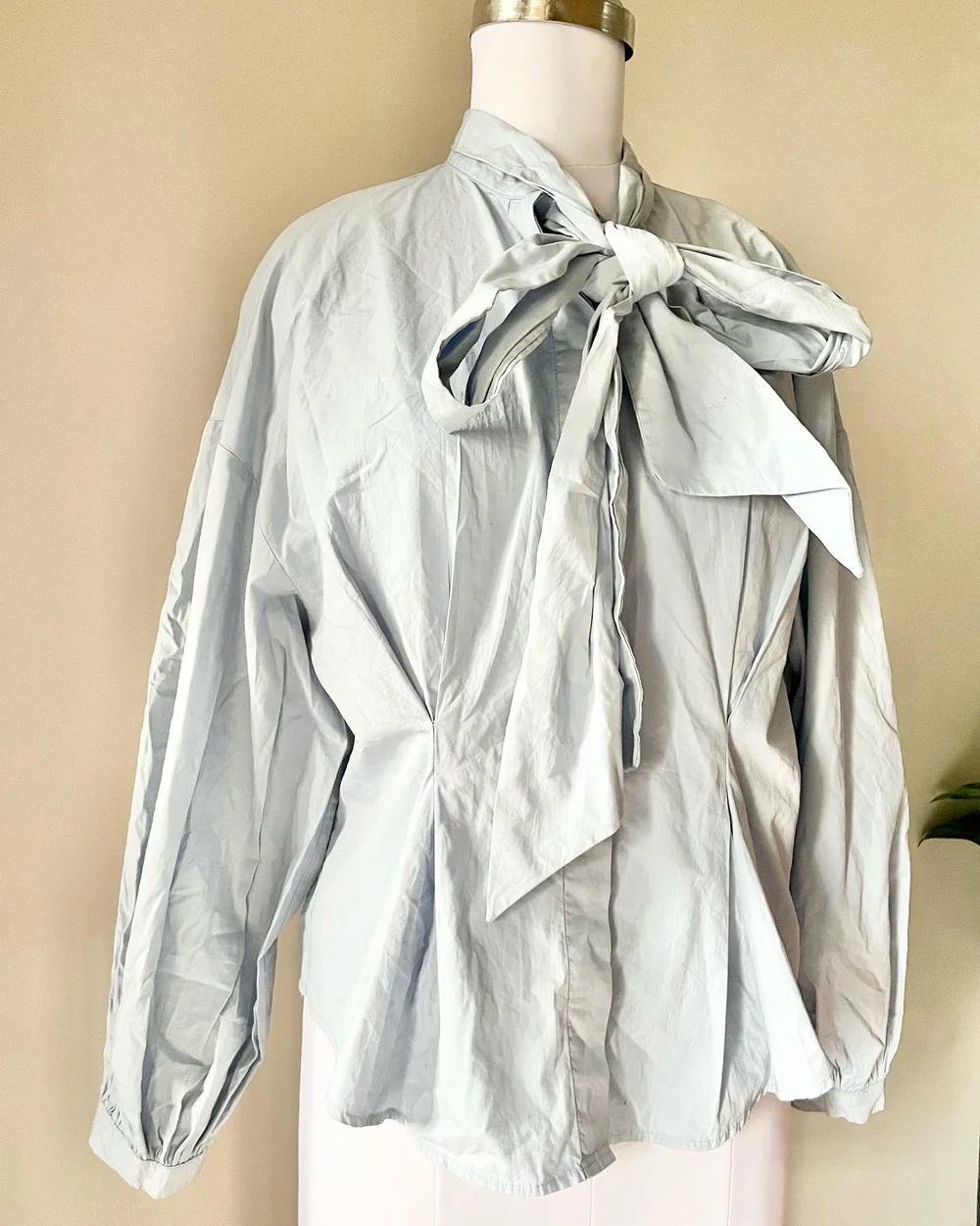 Pastel blue tie-up neck shirt  thumbnail view 5