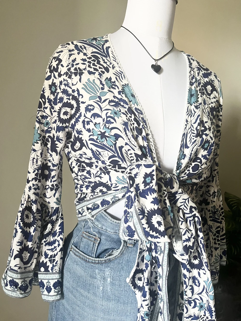 Blue paisley wrap top  thumbnail view 5