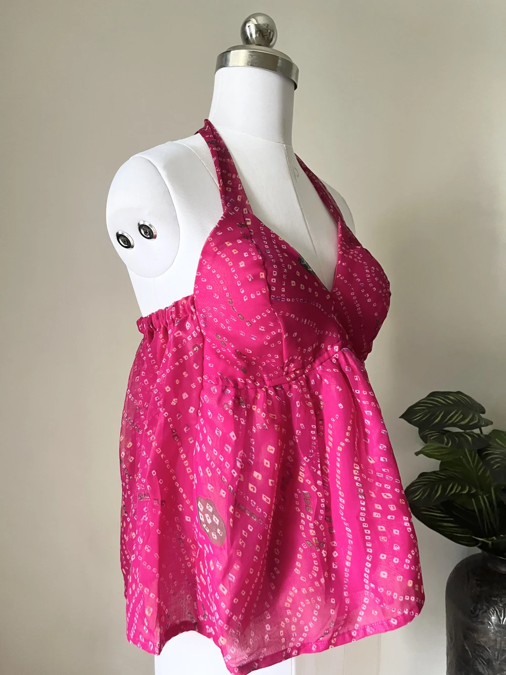 Pink batik print halter top thumbnail view 2