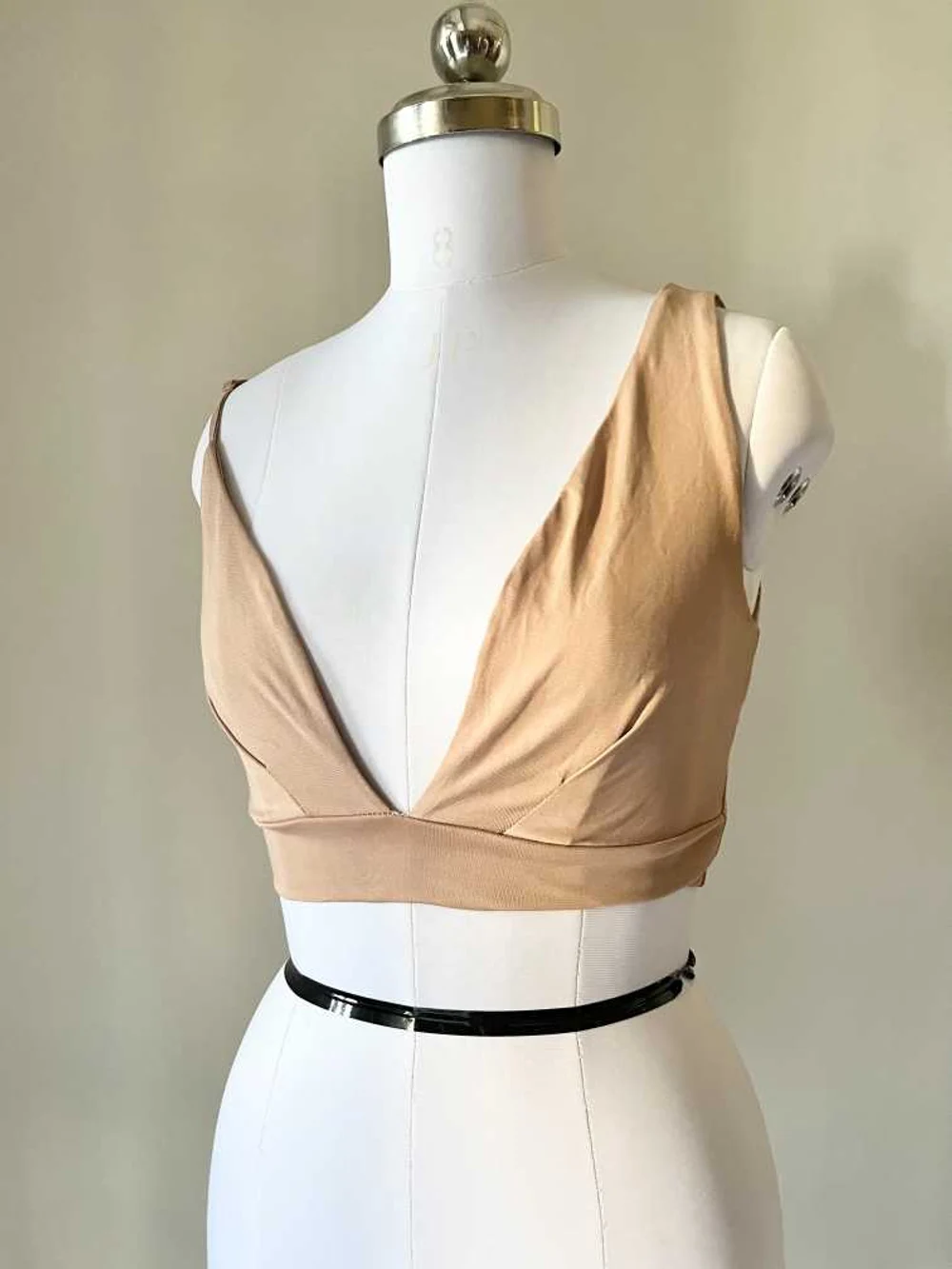 Beige plunge neck top thumbnail view 5