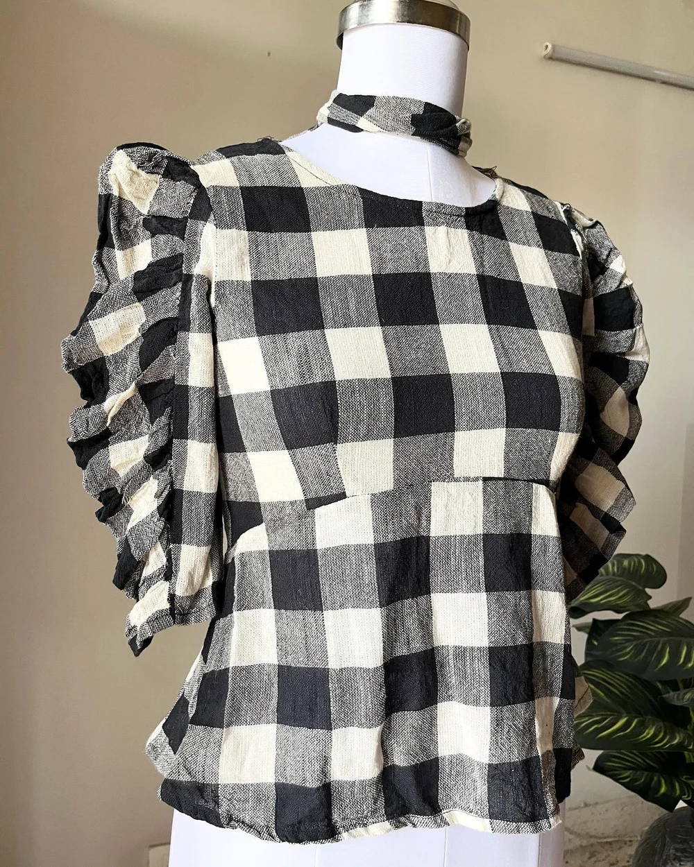 Checkered peplum top  thumbnail view 3