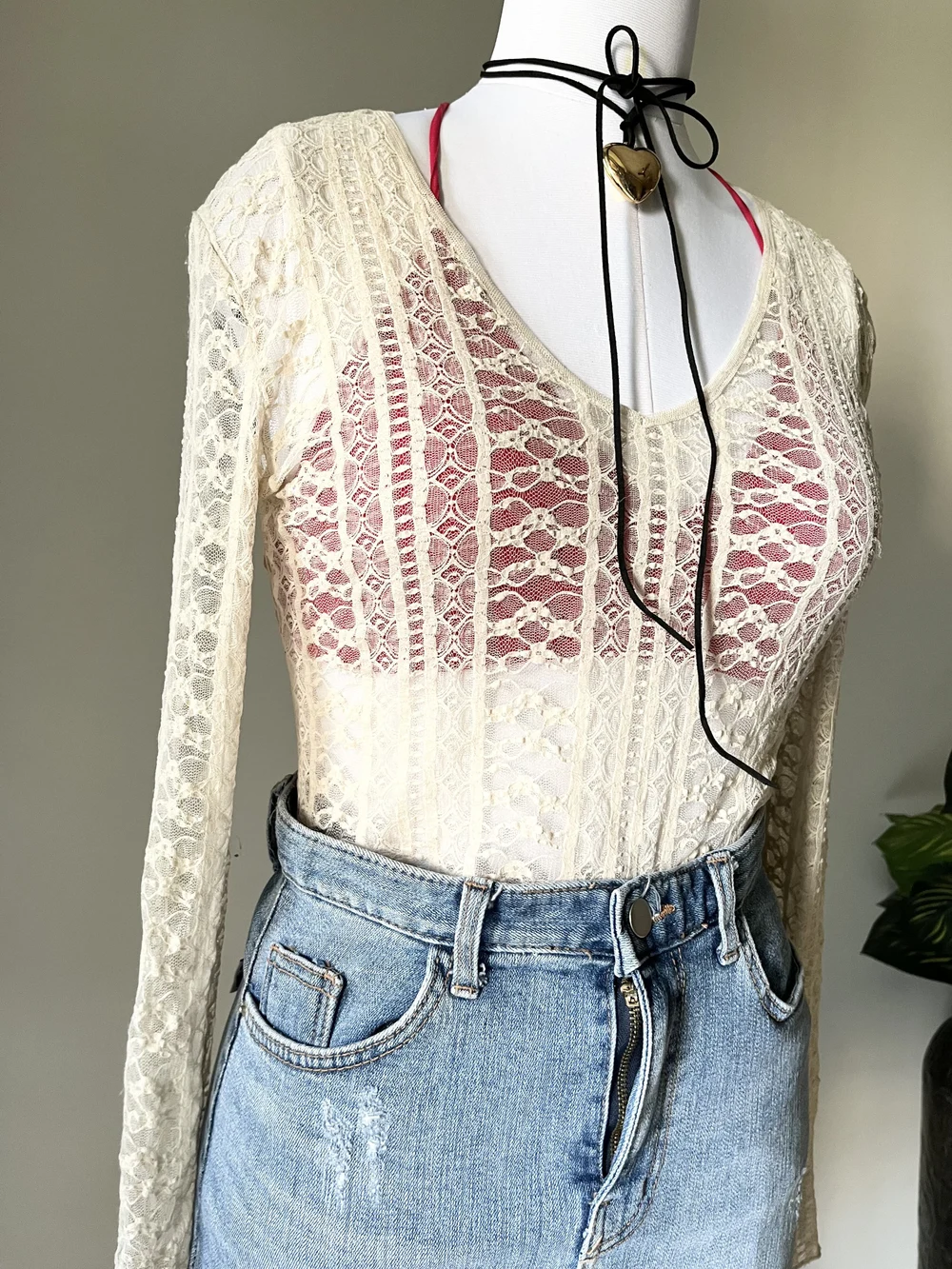Beige lace top  thumbnail view 6