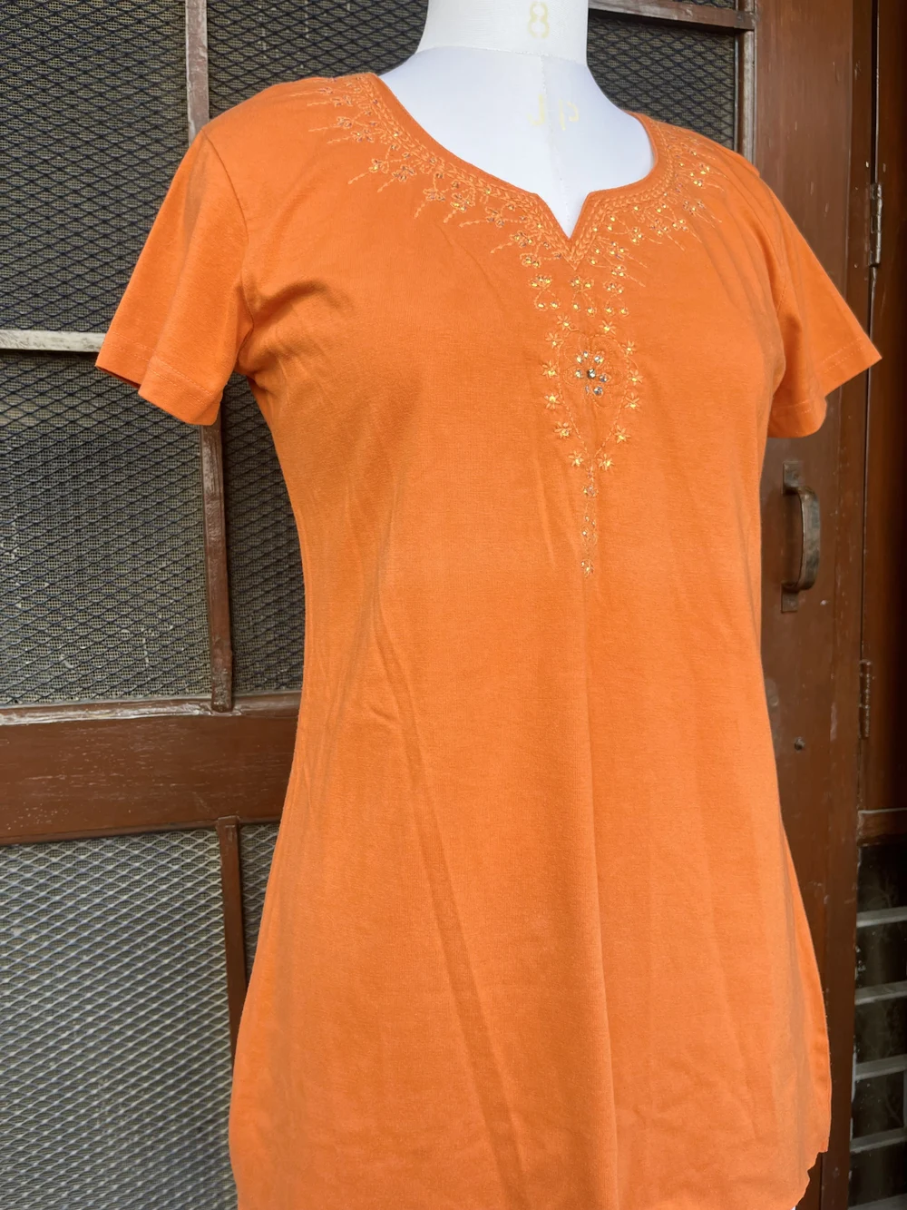 Orange embellished kurti thumbnail view 4