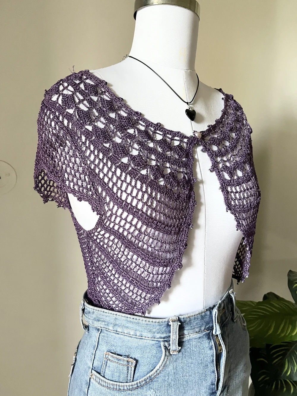 Purple crochet shrug top  thumbnail view 3