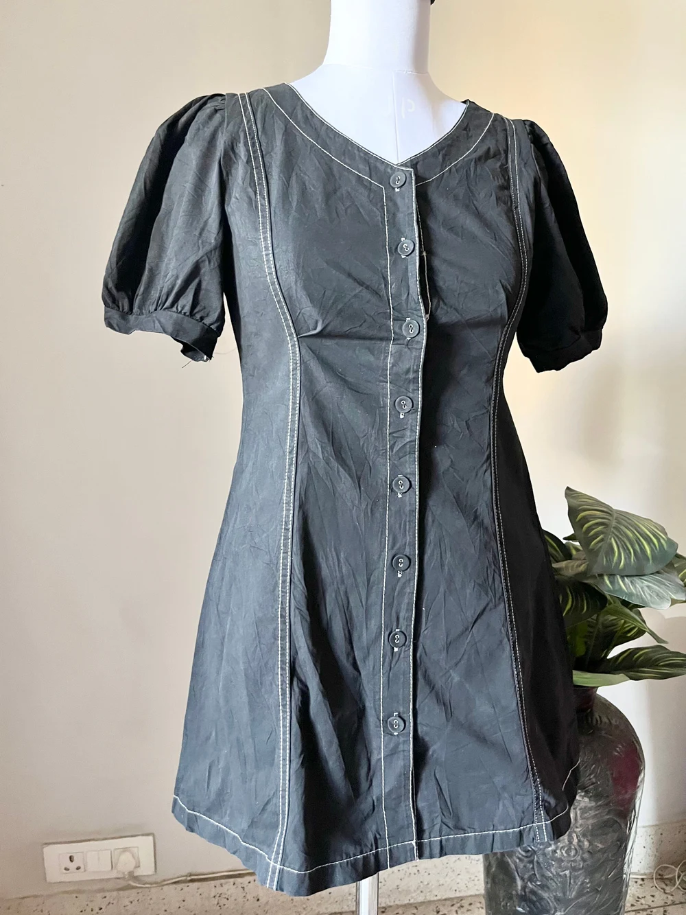 Black denim dress thumbnail view 2