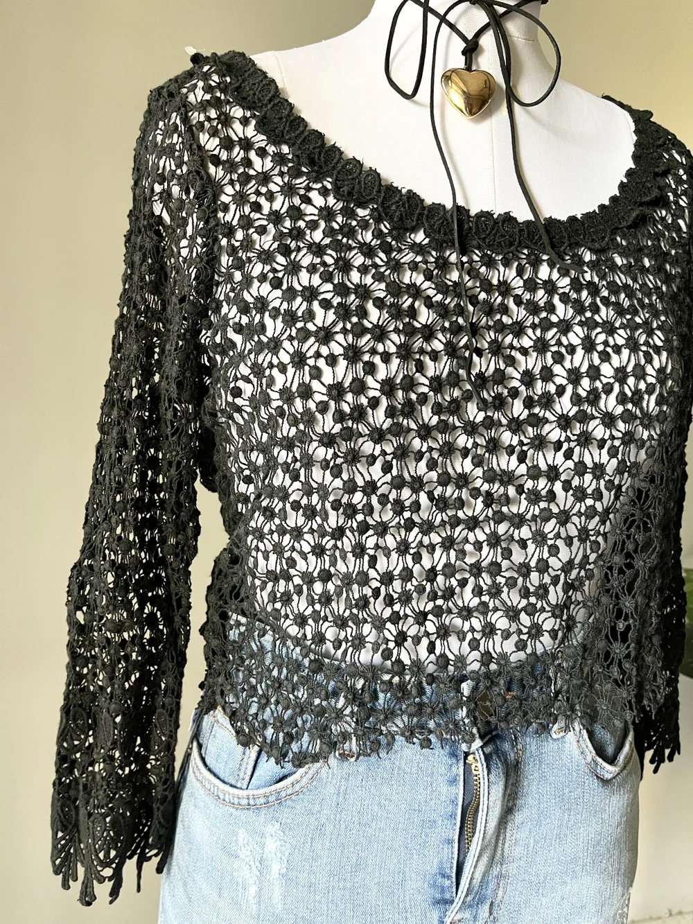 Black lace crochet top  thumbnail view 4