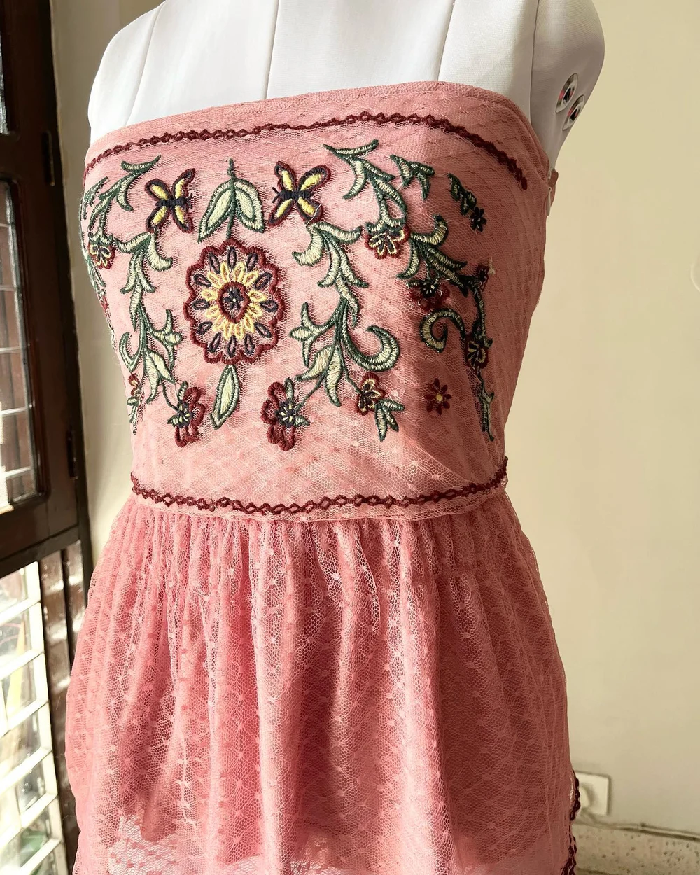 Embroidered pink tube peplum top  thumbnail view 3