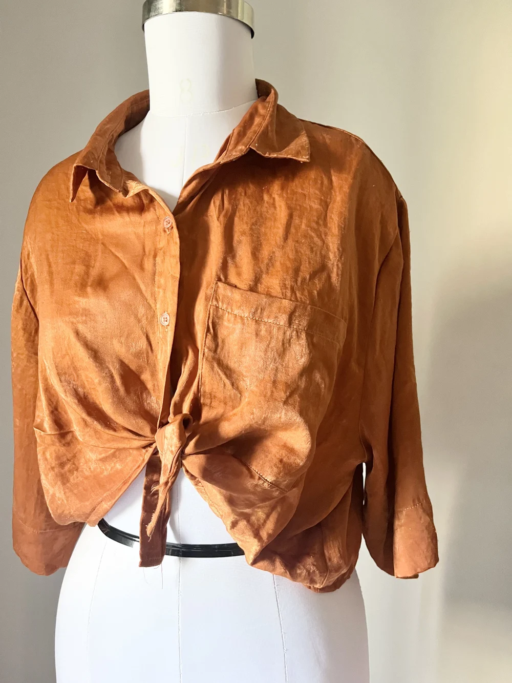 Burnt orange crop satin shirt thumbnail view 4