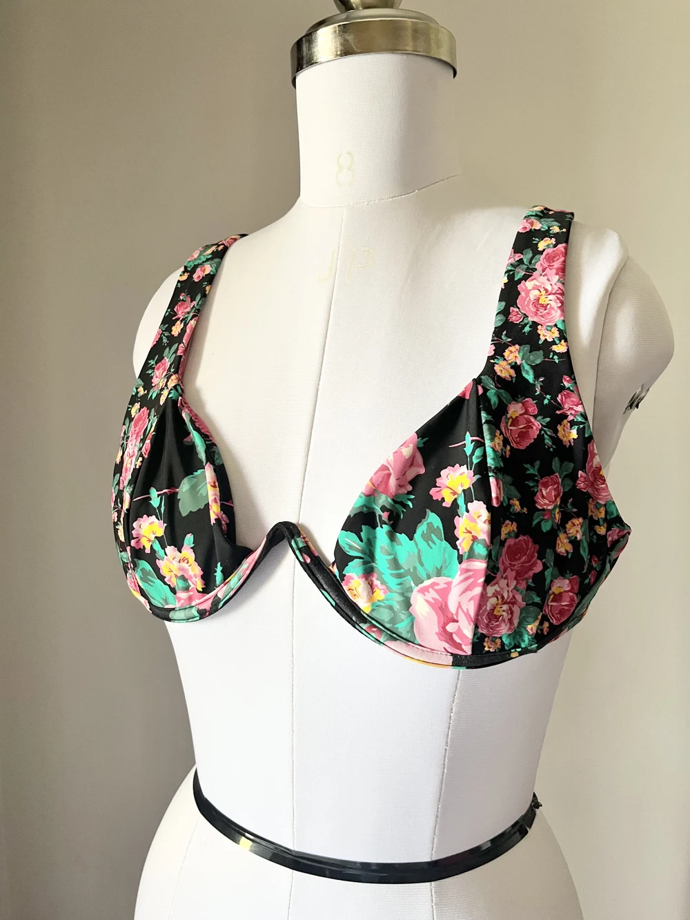 Black floral Bikini top thumbnail view 2