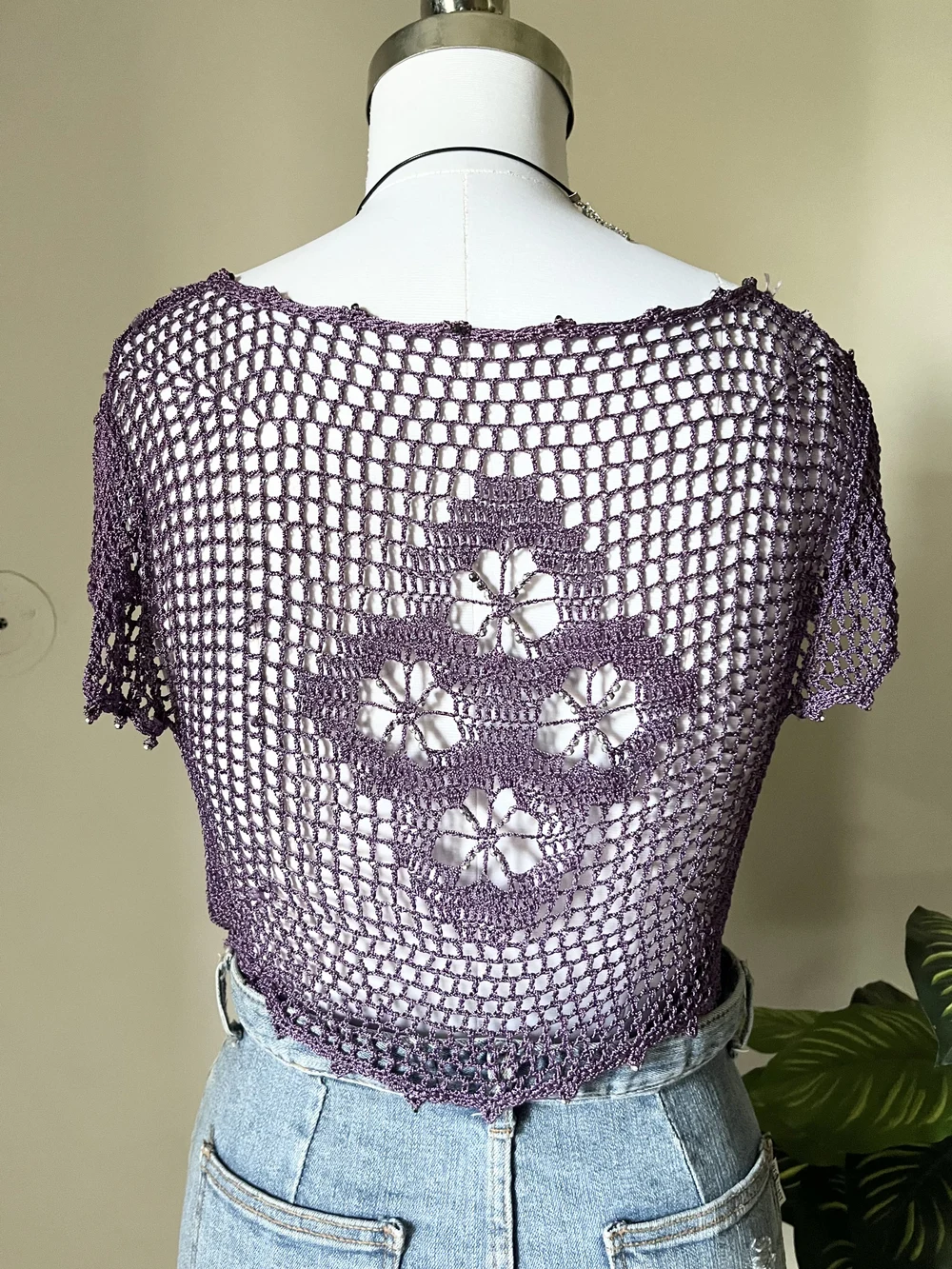Purple crochet shrug top  thumbnail view 4