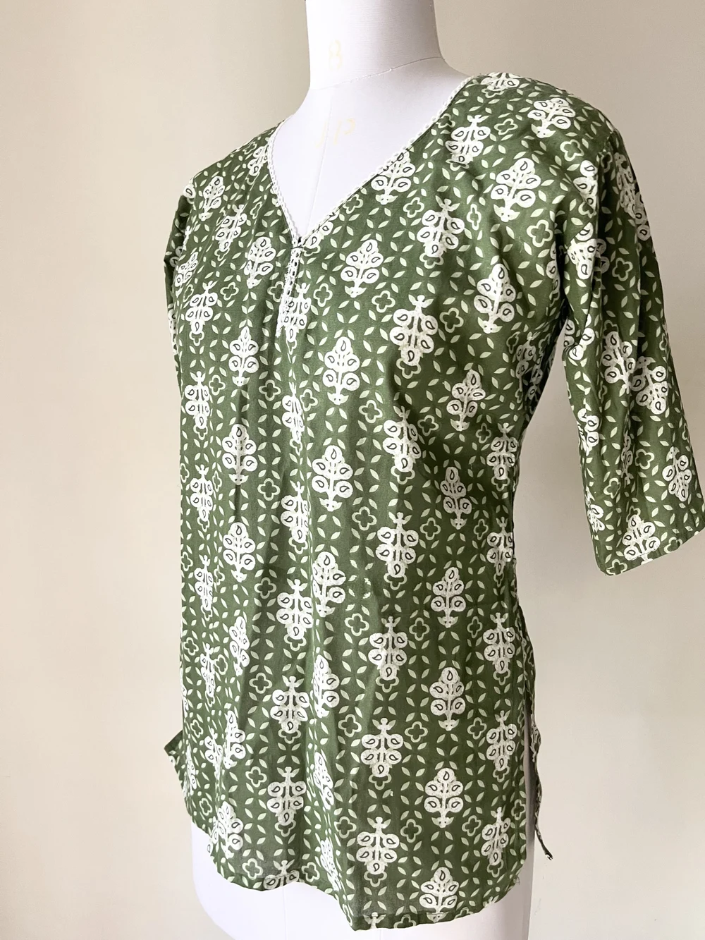 Green printed short kurti thumbnail view 3