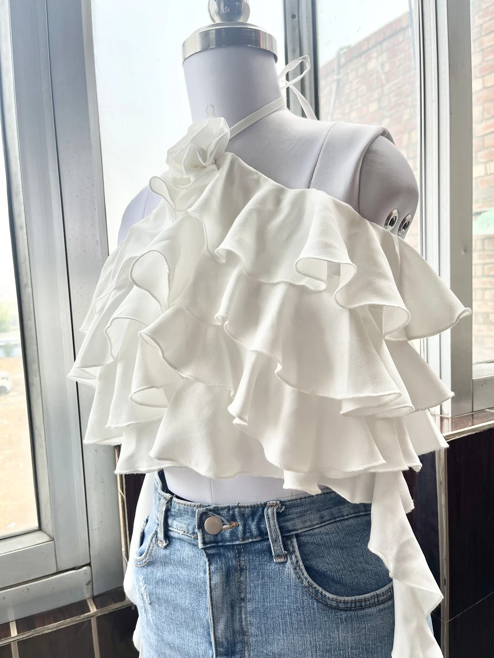 White ruffle top thumbnail view 2