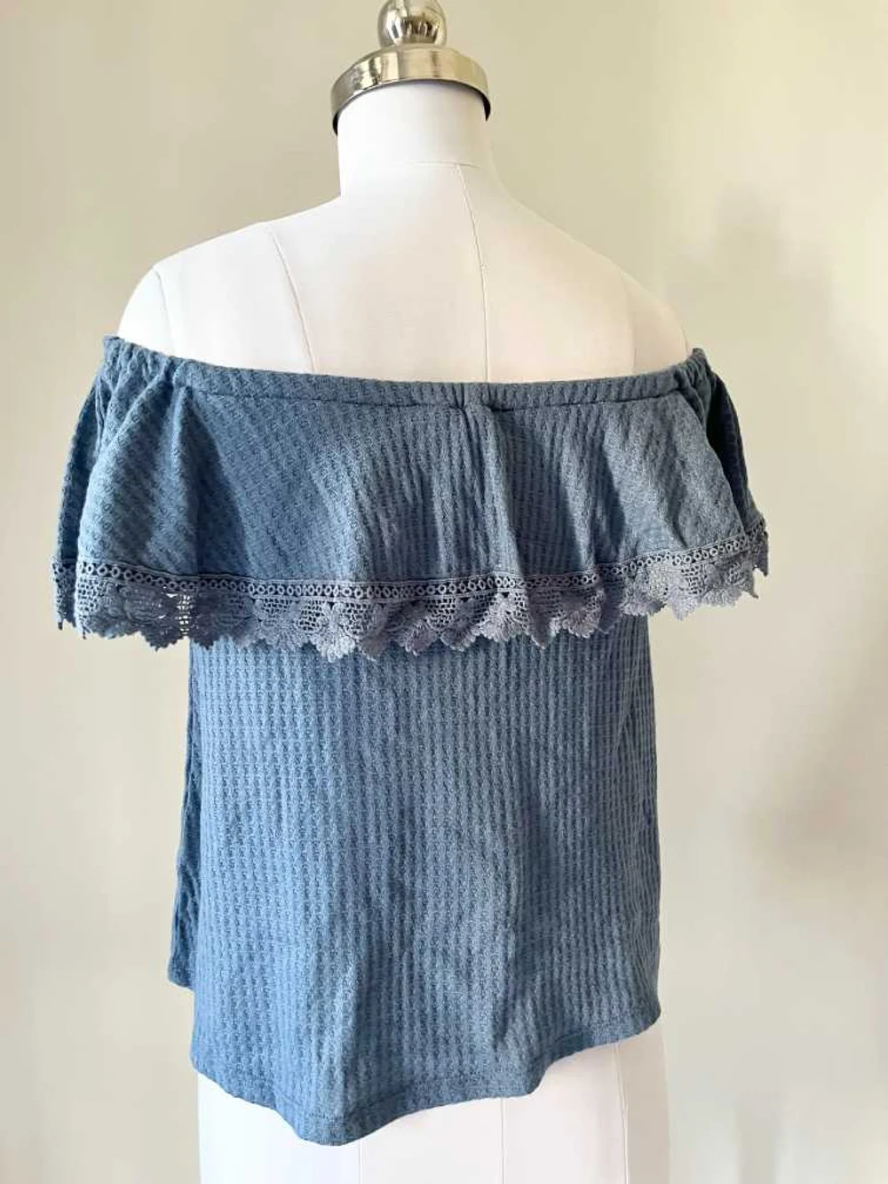Blue off-shoulder lace top  thumbnail view 2