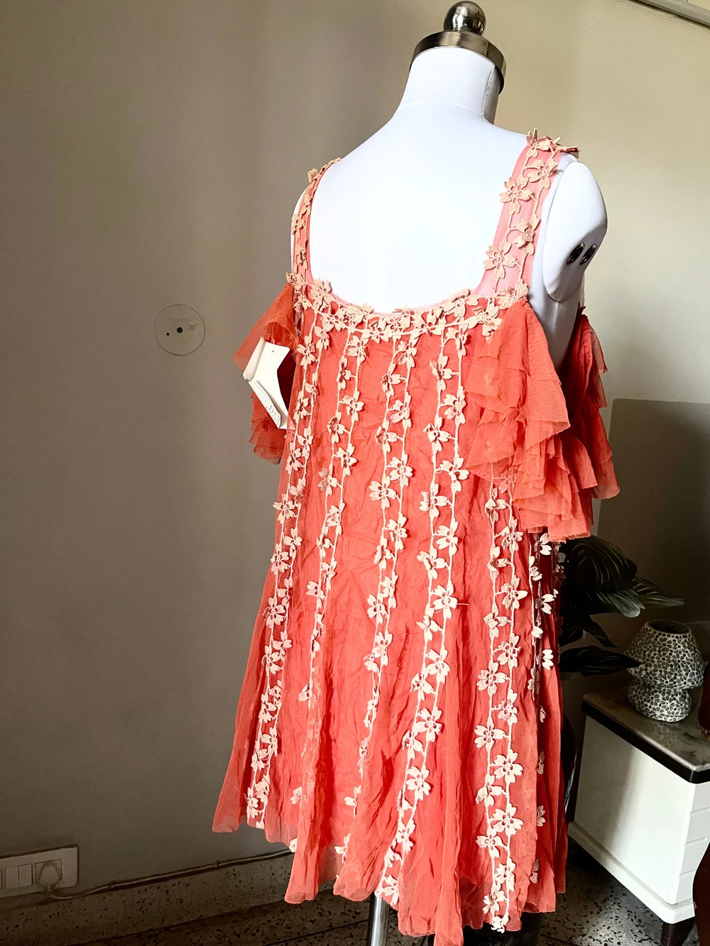 Applique work orange cold-shoulder dress  thumbnail view 3