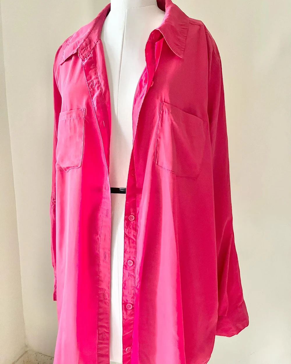 Pink satin longline shirt  thumbnail view 3