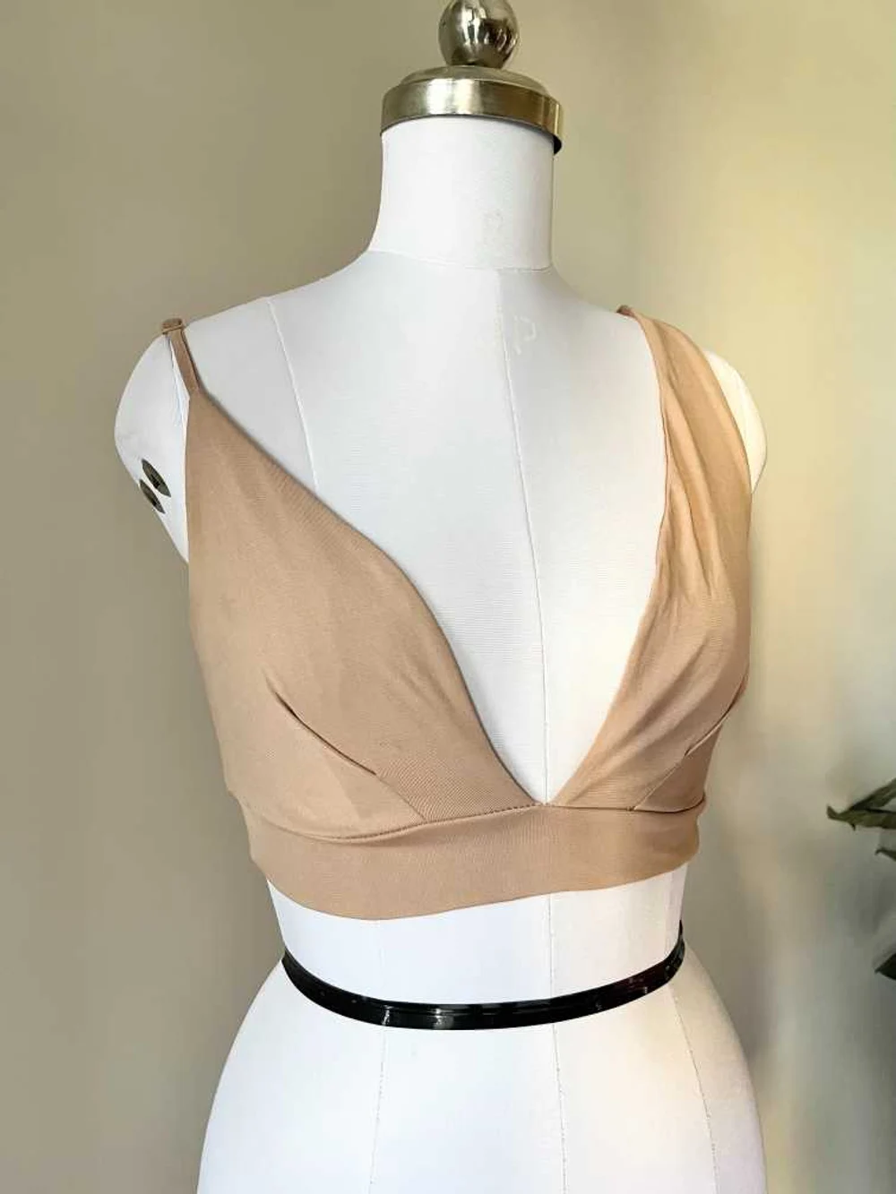 Beige plunge neck top thumbnail view 4