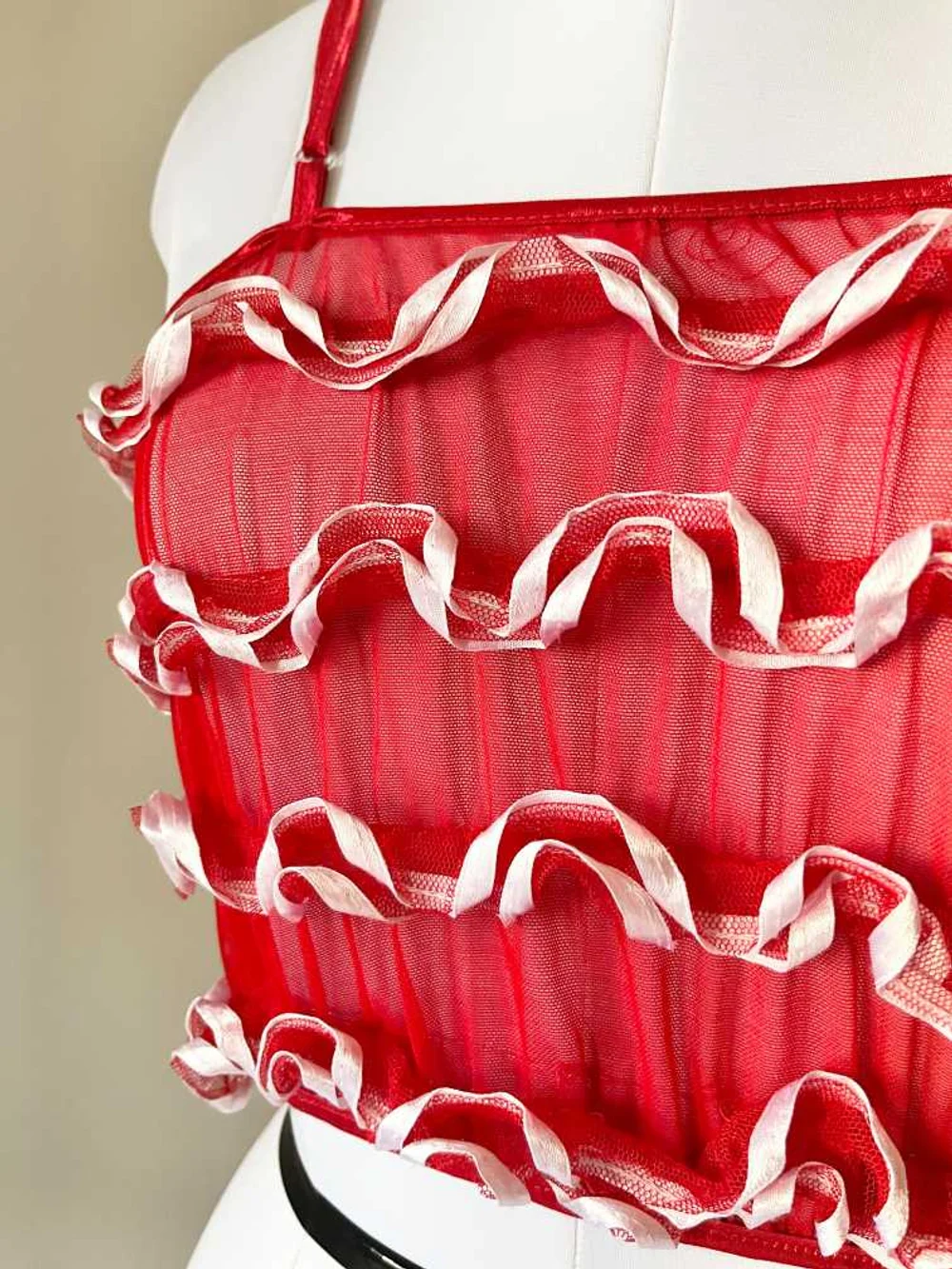 Red frill sheer top thumbnail view 2